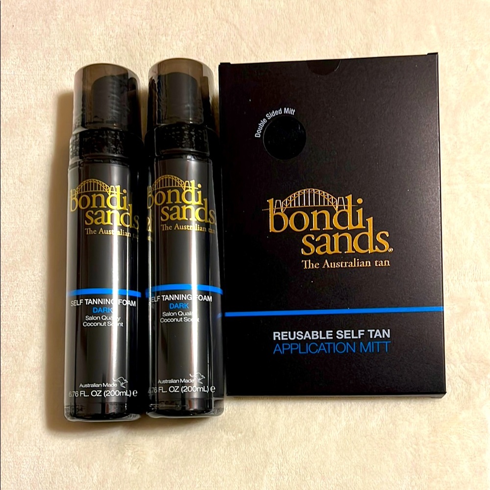 Bondi Sands Self Tanning Foam and Mitt Set. 2x 6.76oz Dark Color.